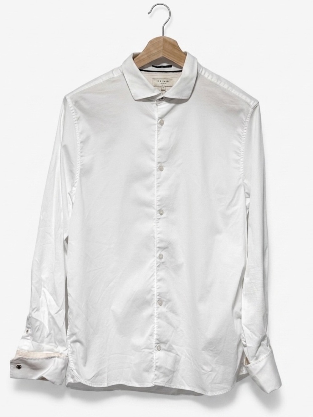 TED BAKER White Dobby Textured Cotton Dress Shirt Size 6 L Luxury